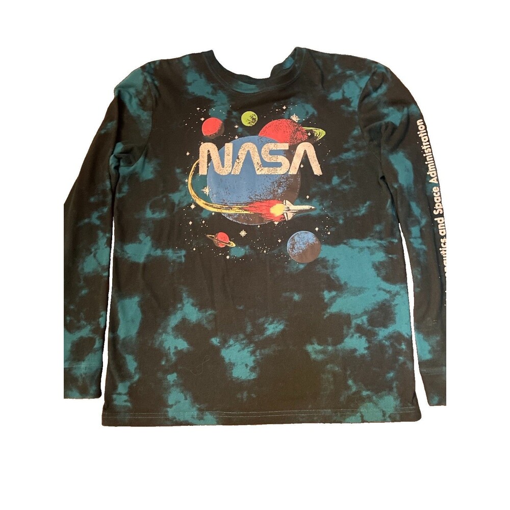 FIFTHSUN NASA Space Graphic Tie-Dye Long Sleeve Crew Neck Tee Mens M Black/Blue